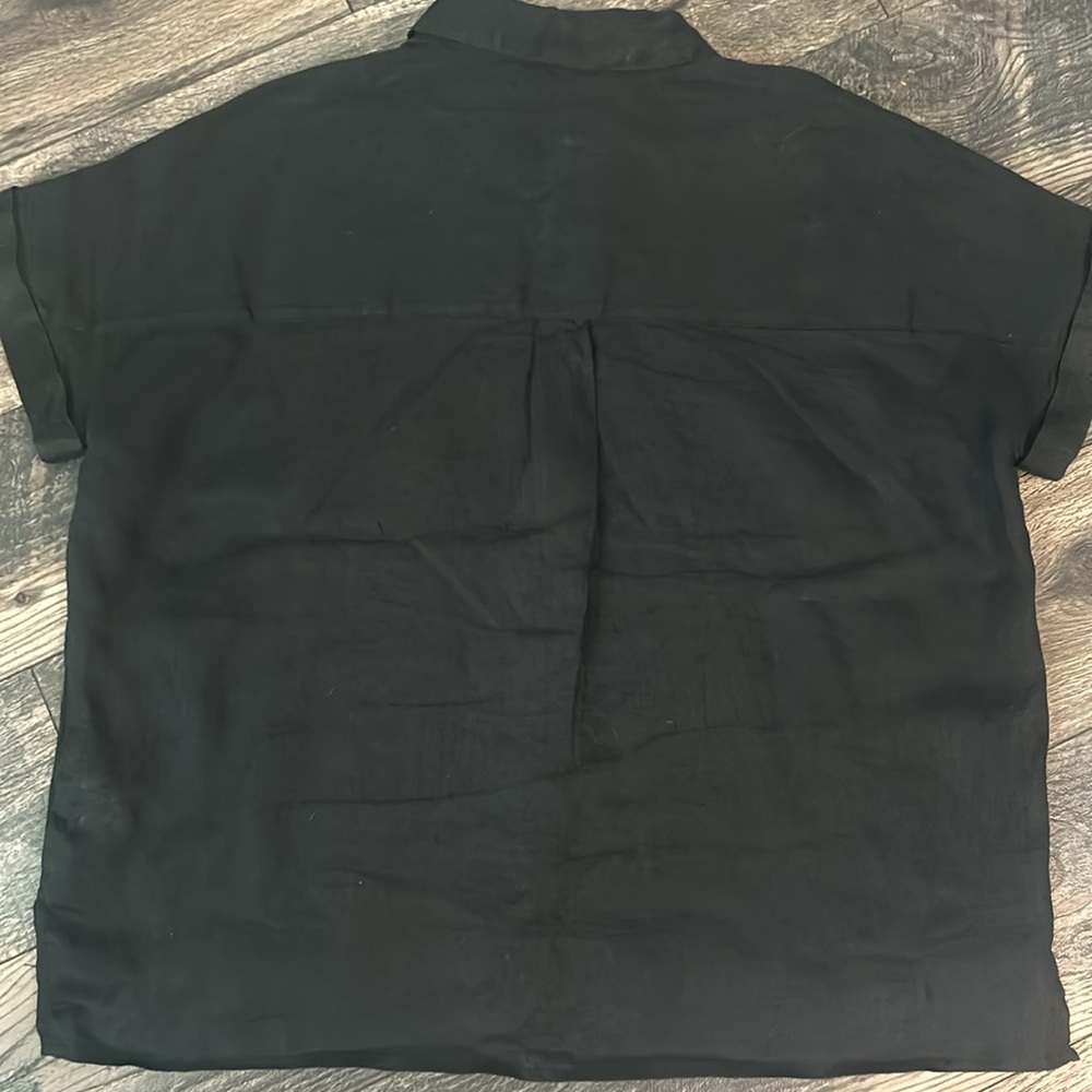 100% Linen Rachel Roy Black Button-Up Shirt Spring Summer Women’s Large - Picture 4 of 5